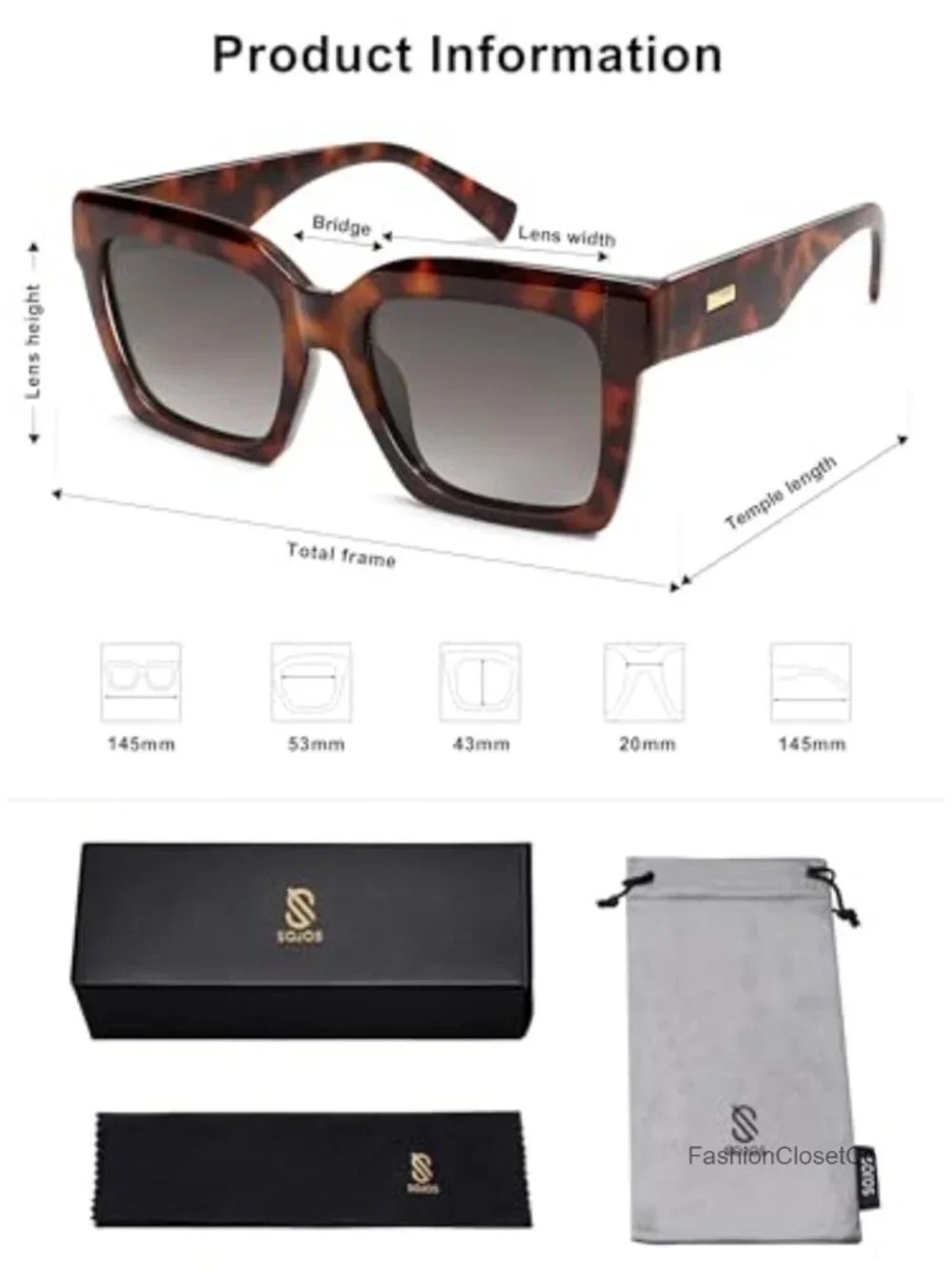Trendy Square Polarized Sunglasses for Men Women UV400 Protection Large
